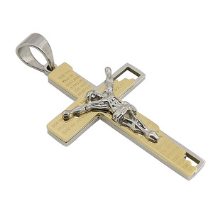 Homme bible prière crucifix en acier inoxydable argent pendentif croix en or - Product Image 4
