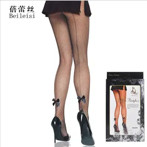 Beileisi Women's Sheer Black Micro-Mesh Tights with Back Seam Bow