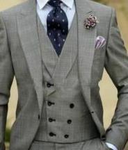 Grigio Da Sposa Groomsmen Smoking su misura Con Doppio Petto Della Maglia Degli Uomini Del Vestito WF163 - Product Image 2