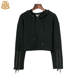 Alta calidad Terry francés elegante <span class=keywords><strong>jersey</strong></span> <span class=keywords><strong>blanco</strong></span> de manga larga con corbata de cordón <span class=keywords><strong>Mujer</strong></span> Pantalones Sudadera con capucha - Product Image 1