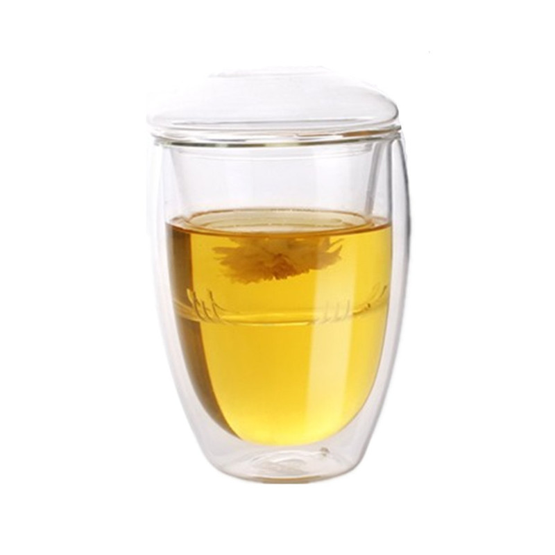 Novelty gifts fashion double wall glass tea strainer 350 ml coffee tumbler glass tee cups with lid and Infuser - Product Image 2