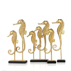 Resin Animal Gold Seahorse Ornament Sculpture Home Decoration for sale