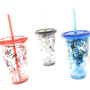 Multi Color 16 oz Glam plata doble pared del vaso con paja - Product Image 1