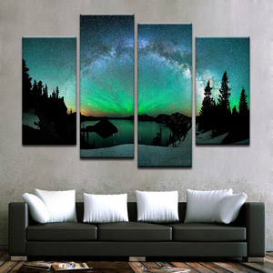 Cuadro Sobre Lienzo Pintado <span class=keywords><strong>a</strong></span> <span class=keywords><strong>Mano</strong></span> Imagen de Árbol Colorido Arte Aurora Borealis Nature Landscape Moderna Decoración de Pared - Product Image 3