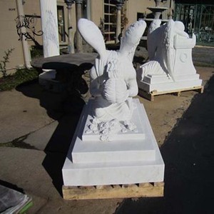 Estatua de Ángel Llorón Arrodillado de Mármol Blanco Grande con Alas, Lápida, MTG-006 - Product Image 3