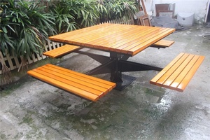 Gavin Outdoor Metal <strong>Table</strong> with Wood Slats Garden <strong>Table</strong> <strong>Bench</strong> <strong>Sets</strong> - Product Image 2