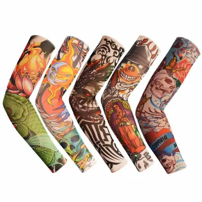 92% nylon and 8% spandex customized logo fake tattoo nylon arm sleeves wholesale