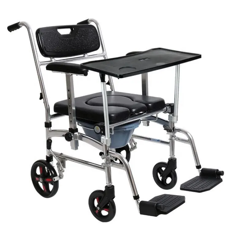 אלומיניום מתכוונן מתקפל כיסא שידה עם גלגלים עבור מטופל וזקנים