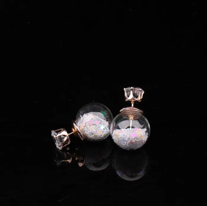 Boucles d'oreilles en boule de verre transparente Double face en zircon, nouveau design, bijoux colorés