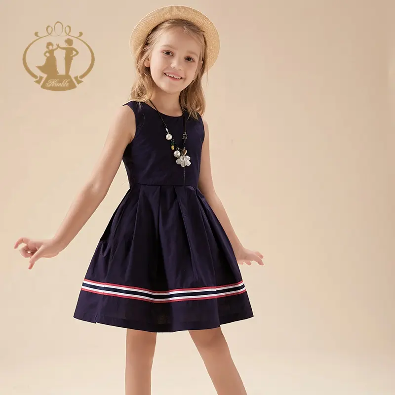 नवीनतम फैशन 100% कपास आस्तीन नौसेना आरामदायक पोशाक बच्चों के कपड़े बच्चों के लिए लड़कियों