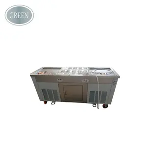 Chiên máy máy làm kem Đôi vuông phẳng pan ngay lập tức khuấy fry ice cream making machine với 10 xe tăng thùng