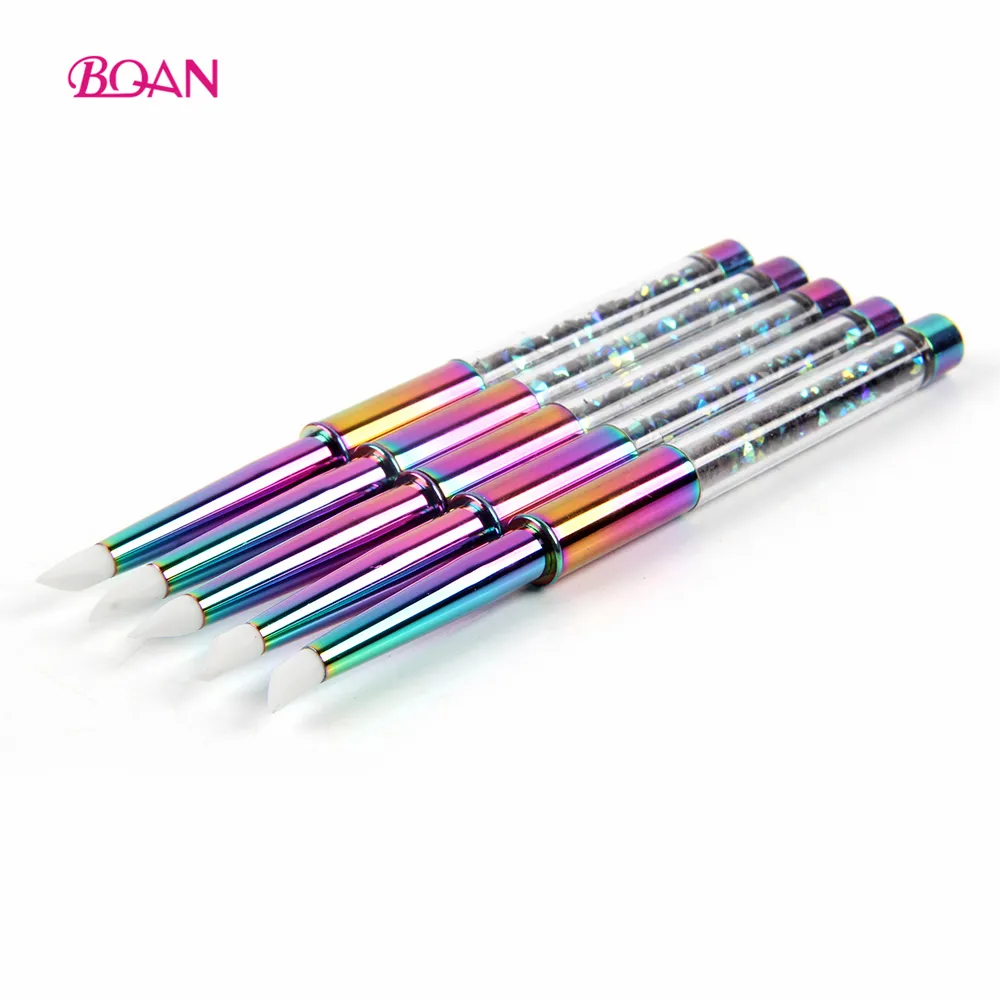 2019 BQAN Gradiente Manico In Metallo Del Chiodo del Diamante Del Silicone Pennello Nail Polish Brush