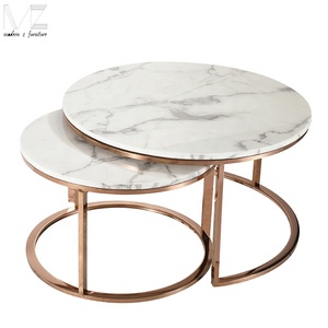 Marbre naturel Tables Basses Gigognes Lot <span class=keywords><strong>De</strong></span> 2 D'or À Facettes <span class=keywords><strong>Table</strong></span> <span class=keywords><strong>De</strong></span> Thé <span class=keywords><strong>De</strong></span> Luxe - Product Image 2