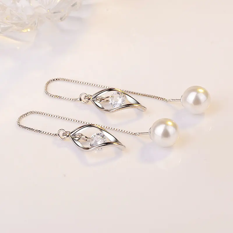 Boucles d'oreilles hypoallergéniques sans Nickel, bijoux à pampilles longues, perle de zircone cubique, livraison directe, mode pour filles et femmes