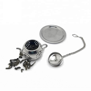 Di alta qualità in acciaio inox carino infusore per tè Set forma palla con catena include ceramica plastica rete d'argento utensili - Product Image 3