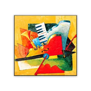 Pintura al óleo abstracta de instrumentos musicales, decoración de pared para sala de estar