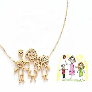 Promotionele aangepaste Roestvrij Stalen Sieraden DIY In Goud of Rose Goud Kids Tekening Ketting Voor Familie