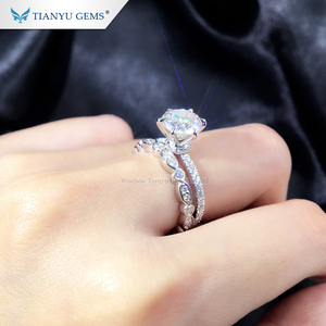 Tianyu Disesuaikan Cincin Emas Putih, 14K/18K 7.5Mm Pemotong Hati & Panah untuk Everone Moissanite Pertunangan Set Cincin