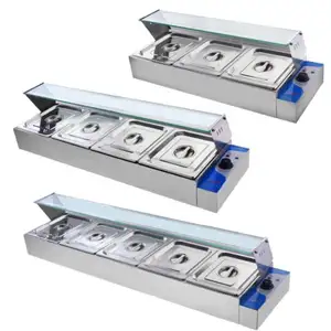 5 Dienblad Bain Marie Met Glazen Deksel/Elektrische Saus Soep Voedsel Warmer Glazen Top/Hot Food Display