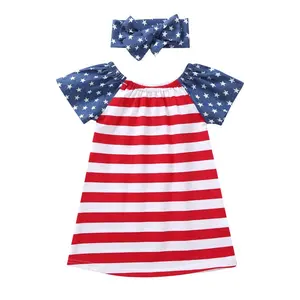 Laatste Kinderen Patriottische Kleding Gestreepte Ster Meisjes Jurk 4th Juli Ontwerpen Peuter Baby Kids Boutique Kleding