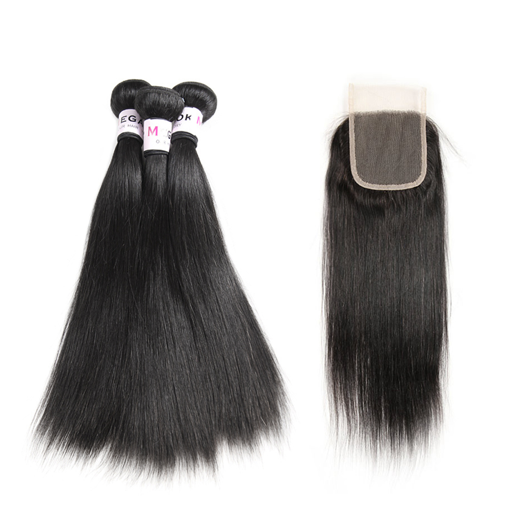 Pas cher 100 Droite de Cheveux Humains Welf Pistes 300g Pièce et Fermeture Cambodgien