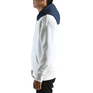 Los hombres Waffle tejido Jacquard sombrero Color contraste bolsillo canguro Jersey Casual en blanco con capucha - Product Image 2