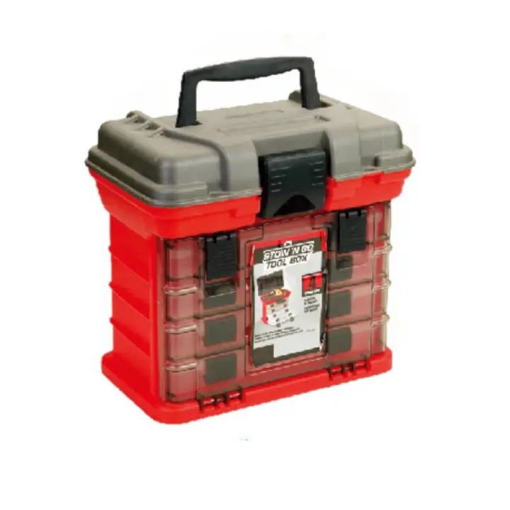 Caja de Herramientas portátil de plástico para exteriores, caja de almacenamiento de herramientas de 4 capas para aparejos de pesca, caja de herramientas de accesorios, organizador al aire libre con asa