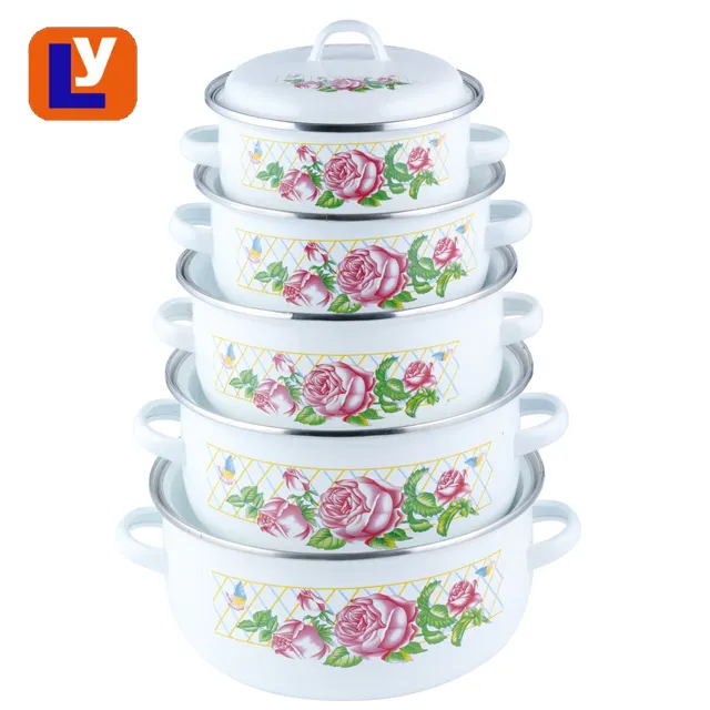 Casserole en émail émaillé 16-24CM avec couvercle en verre