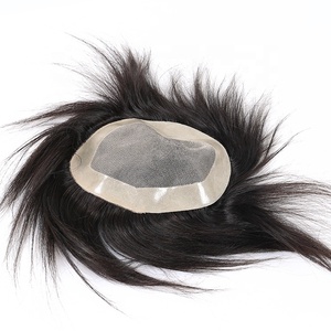 10A Super piel fina tupé pelo peluquín de cabello humano negro de los hombres - Product Image 4