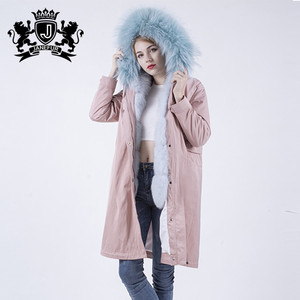 Personnalisée À La Mode Véritable Fourrure <span class=keywords><strong>De</strong></span> Raton Laveur Collier Femmes Rose Long Parka Manteau Avec Capuchon <span class=keywords><strong>De</strong></span> Fourrure - Product Image 4