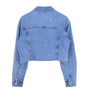 High Quality Women's <strong>Cropped</strong> <strong>Denim</strong> Jeans <strong>Jacket</strong> With Long Sleeve - Product Image 2
