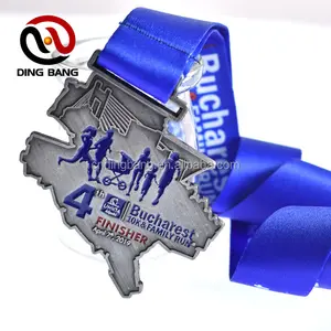 Professional OEM Souvenir Quality Ribbon Insert Type And Color Enamel Type High Precision Die Cast Metal Square Medal