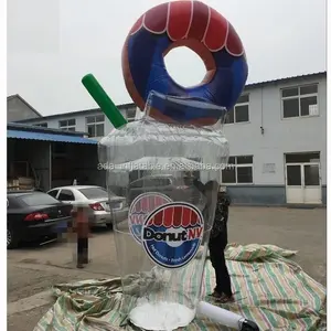 מציאותי מזון מהיר חנות ענק PVC מתנפח קולה בקבוק עם donut ST1417