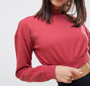 Personnalisé Blanc Crop top <span class=keywords><strong>Rouge</strong></span> <span class=keywords><strong>Femme</strong></span> <span class=keywords><strong>Pull</strong></span> Coton Épaules Tombantes Sweat-Shirts - Product Image 4