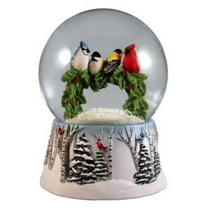 Multi Birds on a Wreath Water Globe San Francisco Music Box