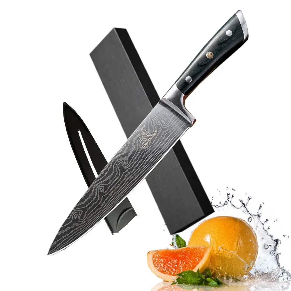 Venta caliente de alta calidad Damasco patrón de acero 8 cuchillo de Chef de cocina