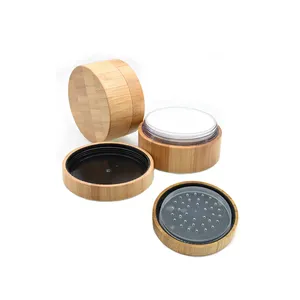 High Quality 1oz 30g 30 gram Elegant Empty Bamboo Cosmetic Powder Container 30g 30ml Bamboo Loose Powder Jar with Sifter and PAD