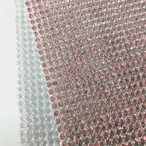 Adding Glue Aluminum Base Pink Crystal Mesh Rhinestone Mesh Fabric