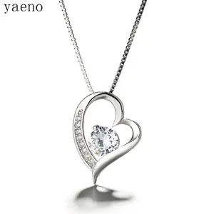 Yaeno Jewelry Factory 925 Real Silver Open Heart Pendant Necklace