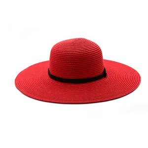 批发定制尺寸Uv防晒女士女士夏季宽边帽红纸草皮晒帽