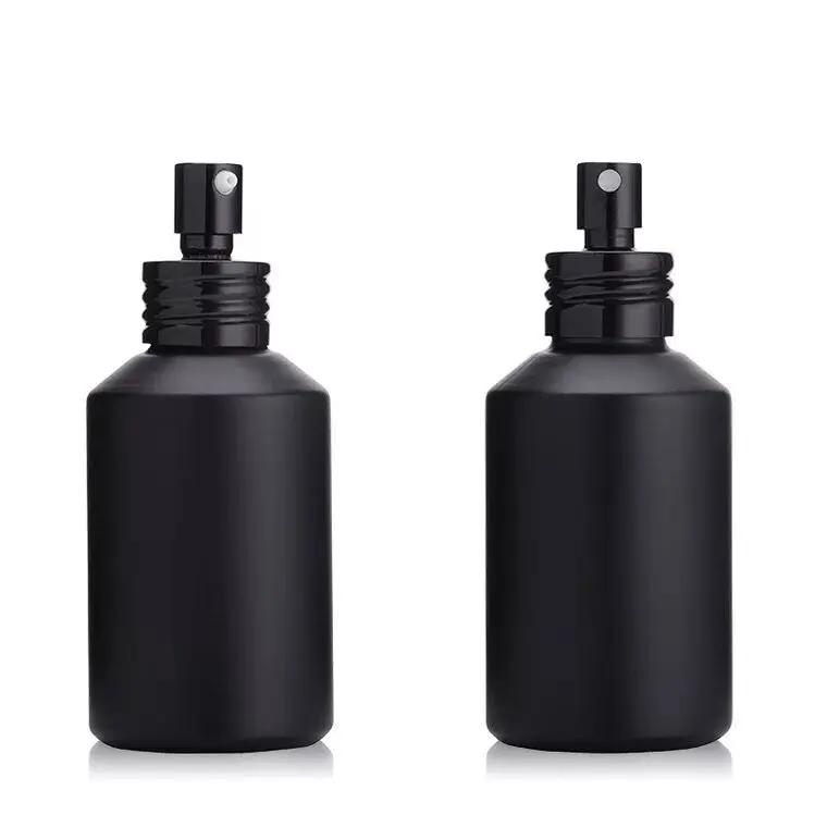 100Ml Mat Zwart Glazen Spuitfles Met Pomp Lege Tonerfles Voor Persoonlijke Verzorging Hot Stamping Oppervlaktebehandeling