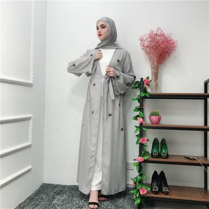 Vendita calda all'ingrosso di Crepe di colore solido aperto Abaya in abiti modesti grigi <span class=keywords><strong>abbigliamento</strong></span> <span class=keywords><strong>etnico</strong></span> per le donne - Product Image 4