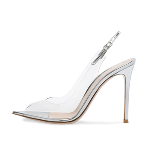 Décolleté <span class=keywords><strong>eleganti</strong></span> da donna in <span class=keywords><strong>argento</strong></span> con cinturino a punta aperta con tacco alto e cinturino con fibbia - Product Image 3