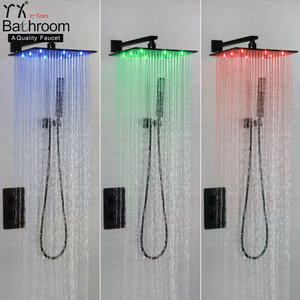 Doble función de temperatura constante negro mate LED lluvia cascada <span class=keywords><strong>baño</strong></span> termostático ducha de lluvia <span class=keywords><strong>grifo</strong></span> - Product Image 4