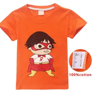 Ryan toys-camisetas con máscara de revisión para niña y niño, Camiseta con estampado de dibujos animados, camiseta a rayas de algodón para niños, Ropa para Niñas, tops, ropa de juguete