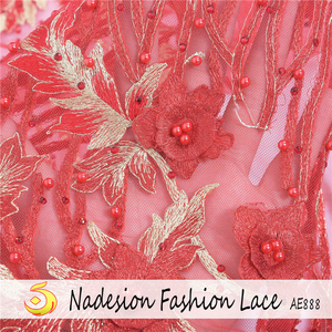 Suministro directo de fábrica 3d cordones rojo oscuro/3d tela de encaje de novia rojo - Product Image 2