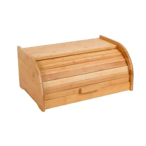 Vintage bamboe rolltop brood bin hout voedsel opbergdoos met roll up deksel