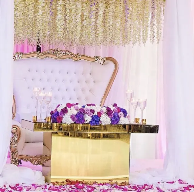 Украшение стола для невесты и жениха, Золотое зеркало, стол для свадебного торта, витринные столы