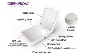 Living Corallo <span class=keywords><strong>PANTONE</strong></span> 16-1546 funzione di torcia elettrica e dimmerabile luce LED specchio compatto con la banca di potere - Product Image 2