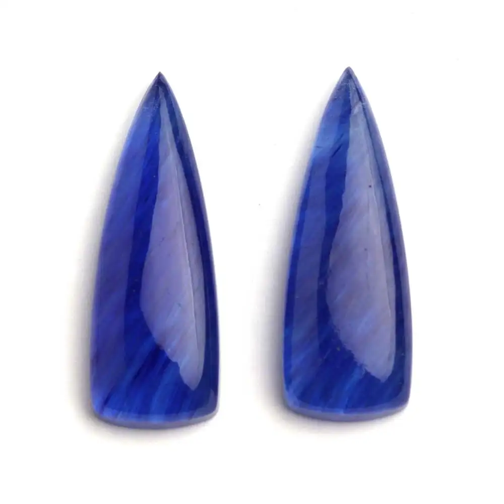 High Polished 10x30mm Blue Cherry Hydro Quartz Smooth Long Trillion Shape Flatback Transparent Glass Gemstone For Making Jewelry